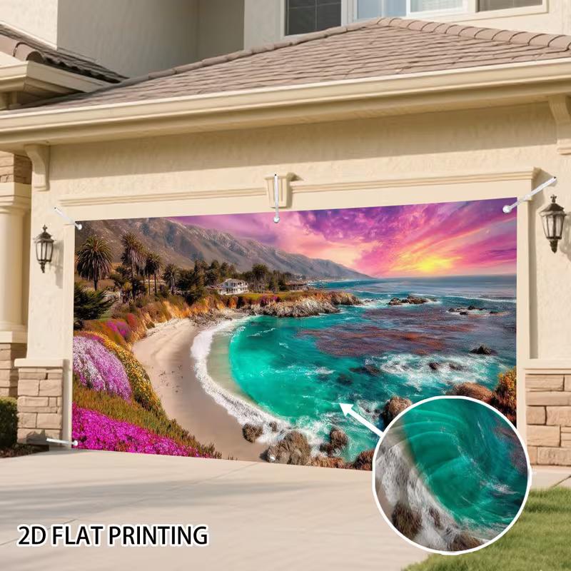 2D Tropical Beach Sunset with Pink Sky and Flowers Studio Background