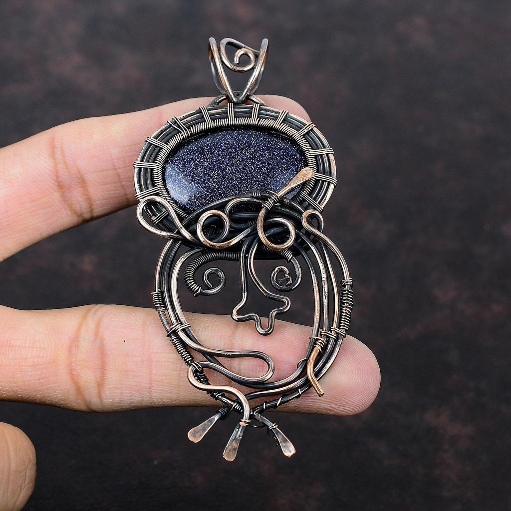 Blue Sunstone Pendant Copper Wire Wrapped Jewelry Gemstone Pendant Handmade Pendant Copper Wire Wrap Pendant Gift For Women Sunstone Jewelry