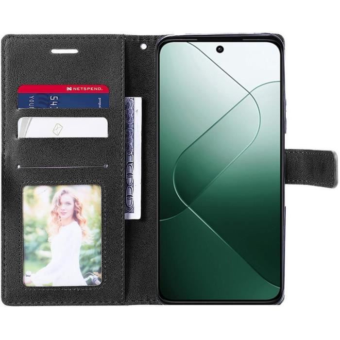 Защитный чехол - E.F.CONNECTION - для Xiaomi 14 - Ударопрочный - Искусственная кожа PU - Карман для карт - Регулируемая подставка