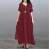 Новое модное женское повседневное свободное платье сплошного цвета с коротким рукавом в стиле бохо летнее длинное платье макси