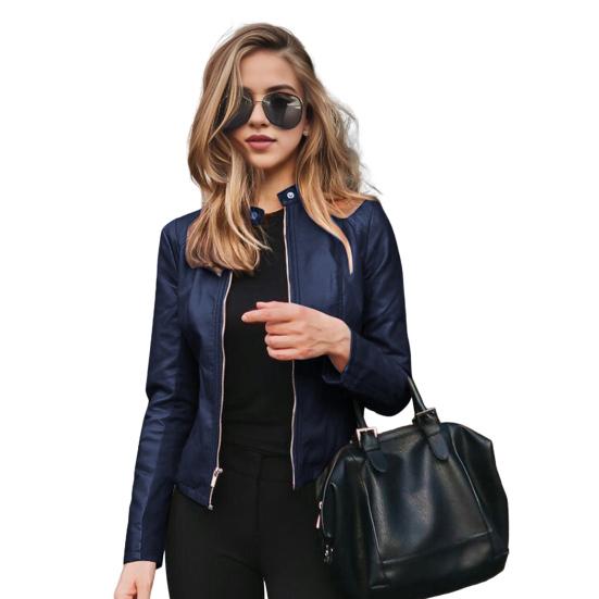 Женское пальто из искусственной кожи с застежкой-молнией, кардиган с гладкой поверхностью, однотонный, с длинными рукавами, приталенная куртка, повседневная верхняя одежда для поездок на работу, учебы и работы