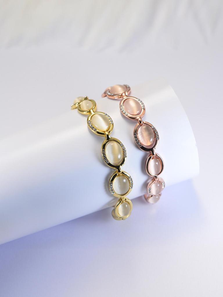 Женский браслет из розового золота 18 карат с камнем «кошачий глаз»