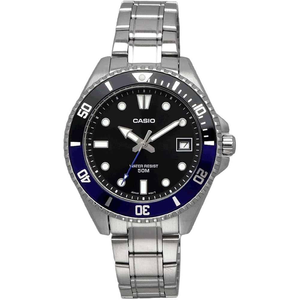 Casio Standard Analog Watch MDV-10D-1A2V Black Blue Bezel Metal Band Unisex
