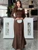 2025 Autumn Brown Print Slimming Long Dress for European and American Markets