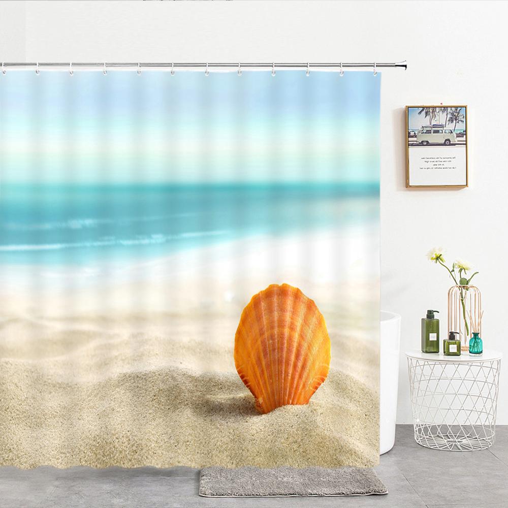 High Quality Sea Beach Shell Printed Shower Curtains starfish Bath Curtain Screen Waterproof Products Bathroom Decor with Hooks