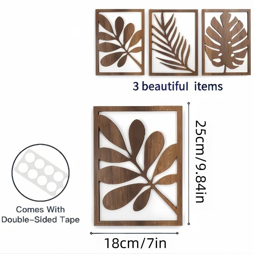 3Pcs Farmhouse Wooden Tropical Leaves Wall Sign Rustic Plant Wall Ornament Indoor Home Decor
