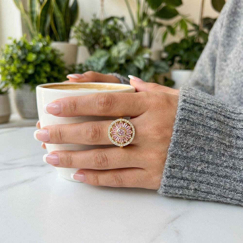 Rotating Design Rotating Ring Female Ring Anxiety Knuckle Jewelry Zircon Ring Anti Anxiety