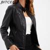 BITCED Женская повседневная кожаная куртка со стойкой воротником, приталенная верхняя одежда, весенне-осенняя однотонная кожаная куртка