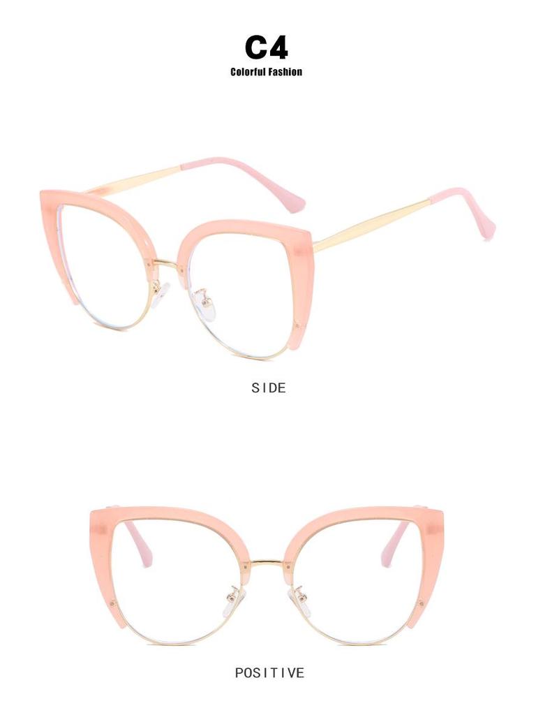 Cat-Eye Semi-Rimless Large Anti-Blue Light Eyeglass Frames, 2023 Retro Trend, European & American Style.
