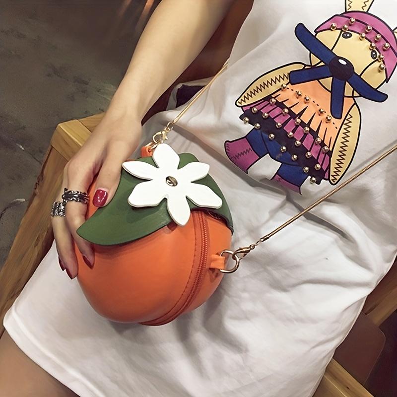 Orange Shape Crossbody Bag Cute and Stylish PU Leather Shoulder Bag for Women Small Crossbody Purse with Chain Strap