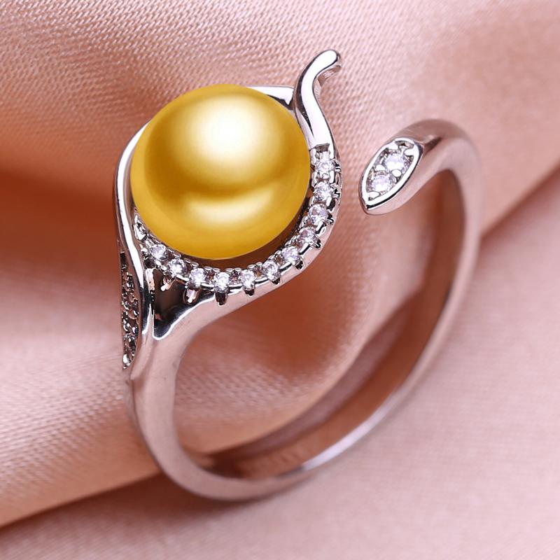 seniko Natural Freshwater Pearl Rings For Women Fashion Female Cubic Zirconia CZ Ring Pearl Jewelry Adjustable Ring