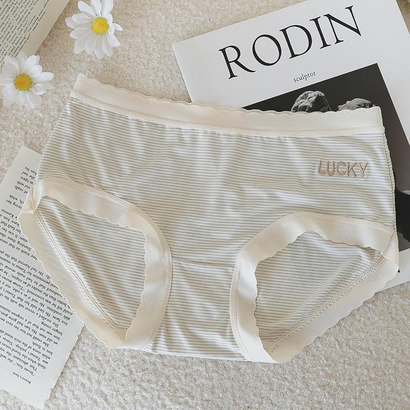 Underwear Women's Pure Cotton Antibacterial Breathable Mid Waist Stripe Comfortable Hip Lift Sexy Large Cute Women's Triangle Shorts