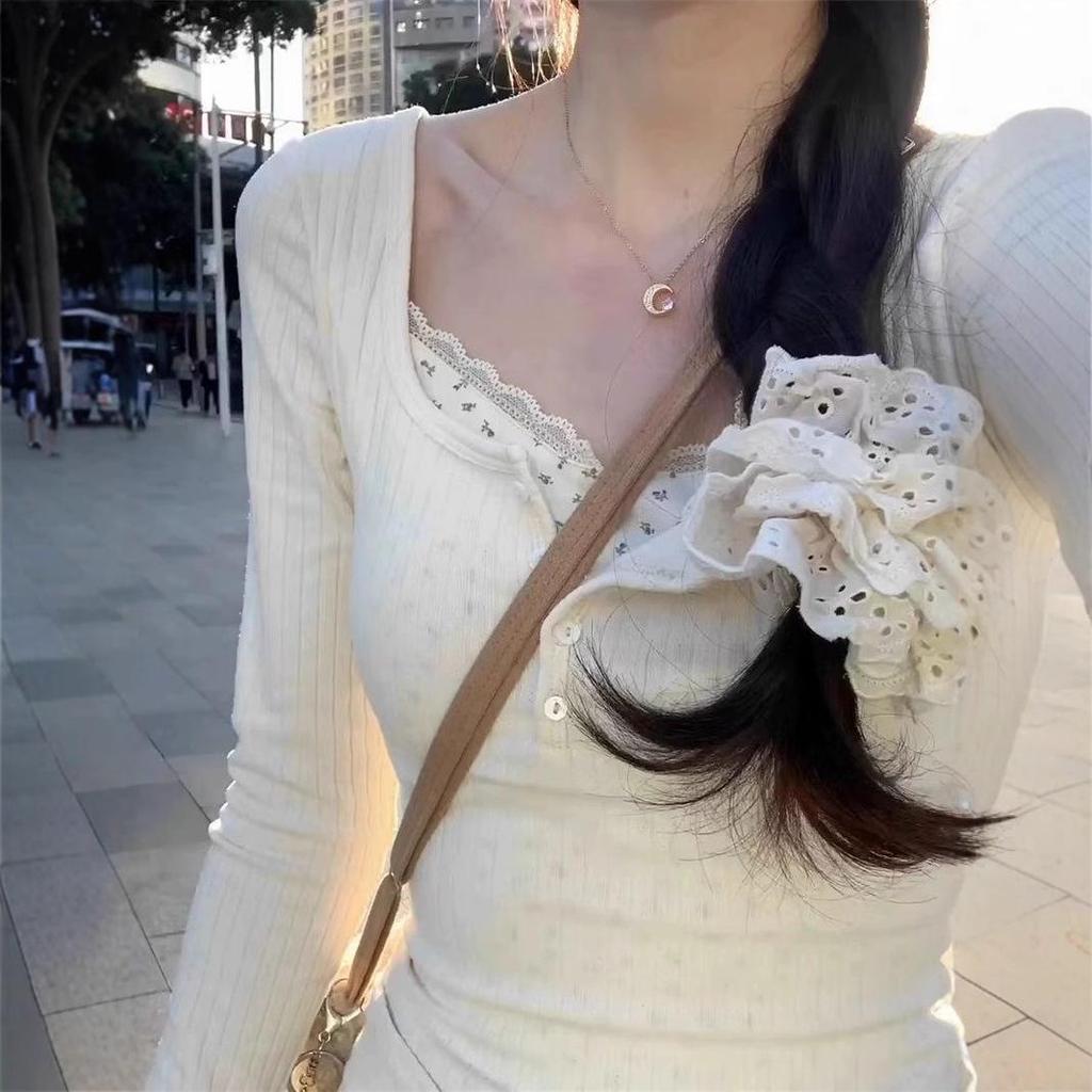 Женская французская кружевная нижняя рубашка из двух частей в стиле балета – топ с зауженной талией на весну и осень