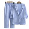 Women's Cotton and Linen 2-piece Suit Jacket + Pants Autumn Loose Fashion Casual Cotton and Linen Suit Jacket Suit