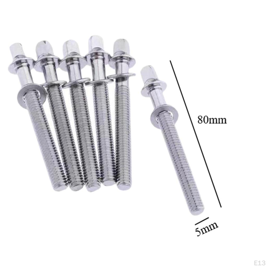 6 Pieces Drum Tension Rods Lug Bolts Screws for Percussion