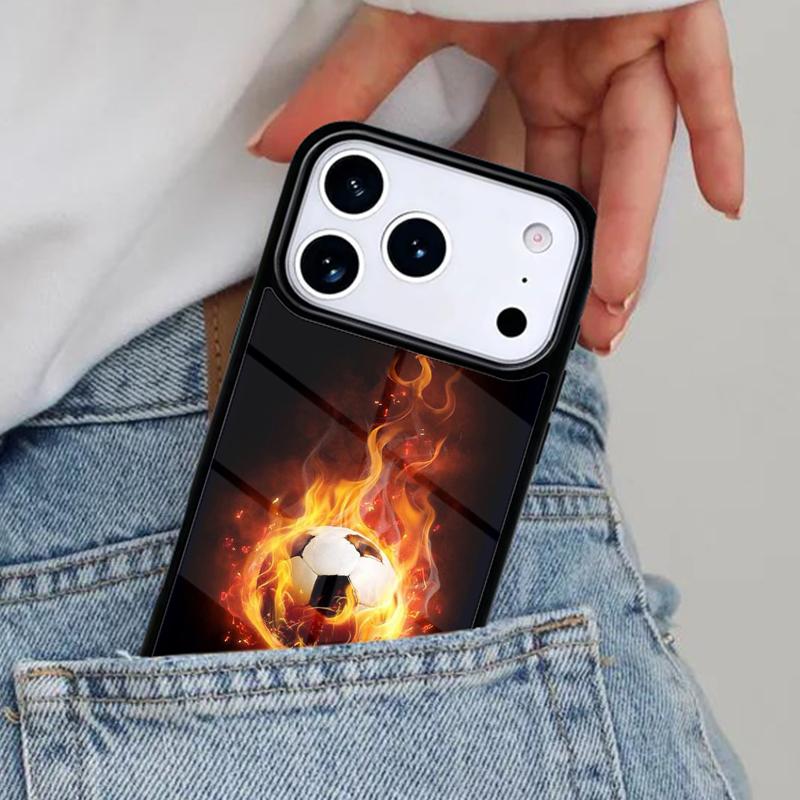 Чехол для телефона 'Огненный Футбол' для iPhone 16e 15 14 13 12 17 Pro Max Plus Air 17pro Чехол Coque