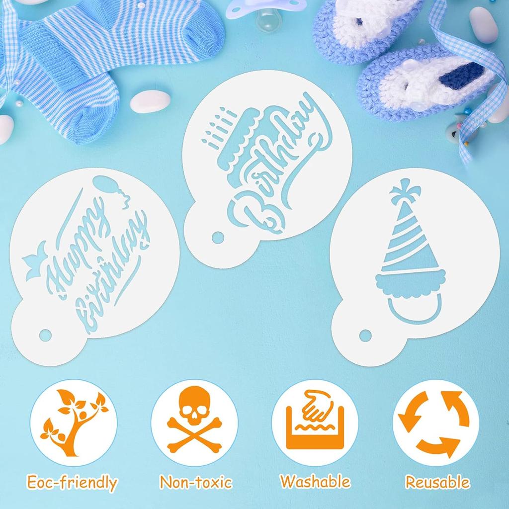 20 Pieces Birthday Cookie Stencil Templates Decoration Cookie Stencil for Birthday Coffee Cake Templates Reble Painting Mold Tools, Dessert, Coffee