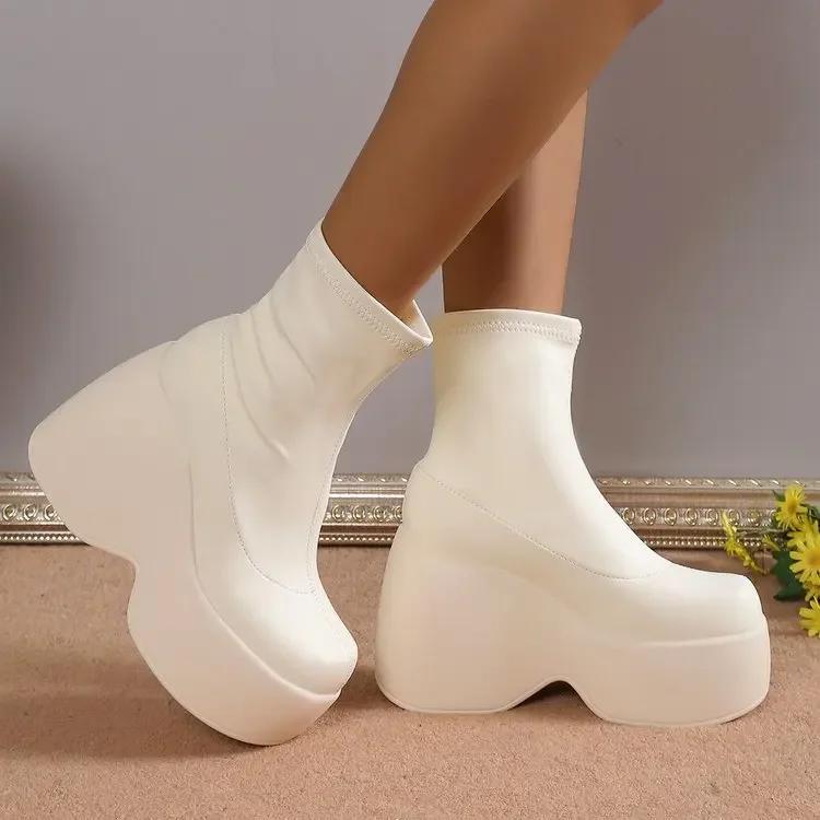 Fashion Brand New Gothic Style Sexy Elegant Chunky Platform Women Ankle Boots Big Size 43 Walking Comfy Woman Shoes Platform Shoes