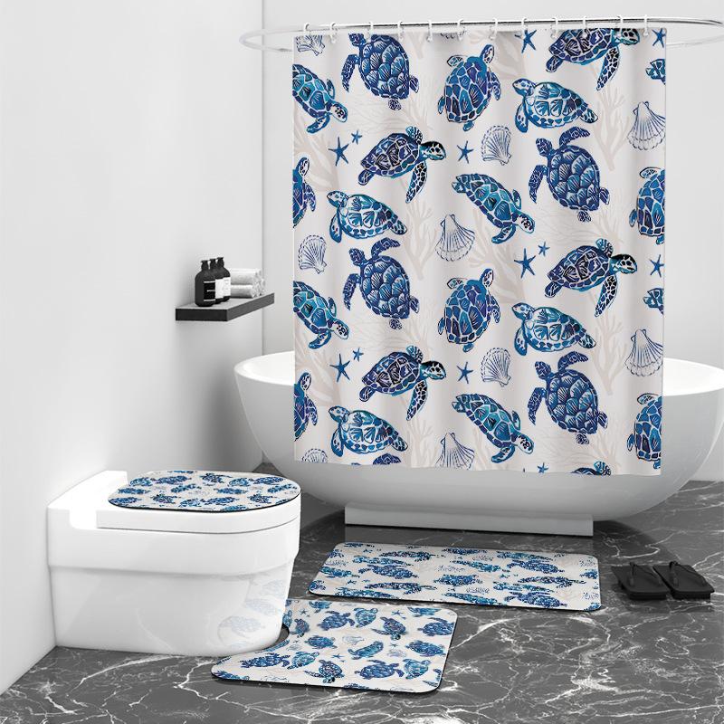 Turtle Series Digital Printing Bathroom Four-Piece Bathroom Non-Slip Mat U-Mat And Bathroom Set