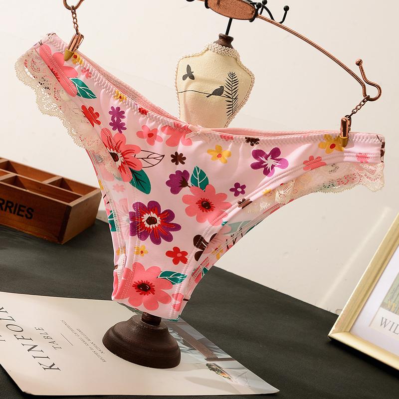 TERMEZY Женские бесшовные трусики из ледяного шелка с милым принтом, кружевное нижнее белье по бокам, женские стринги, нижнее белье, полузавернутое нижнее белье на бедрах