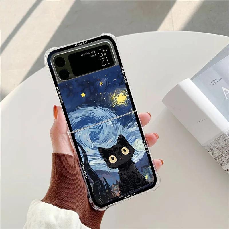 Художественный Черный Кот Звездная Ночь Чехол Для Телефона Для Samsung Galaxy Z Flip 6 5 4 3 5G Ударопрочный Чехол Для Samsung ZFlip3 Flip4 ZFlip5