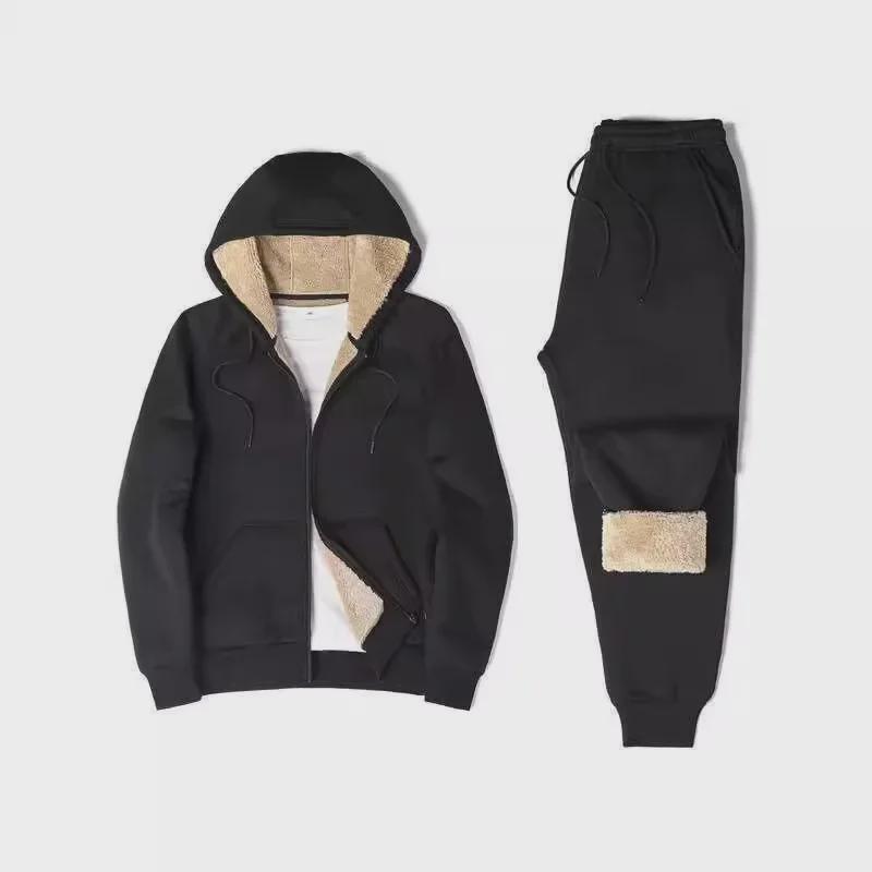 Chaolun Men's Lambskin Sports Suit: Autumn/Winter Velvet Thickened Hoodie & Sweatpants for Outdoor Leisure