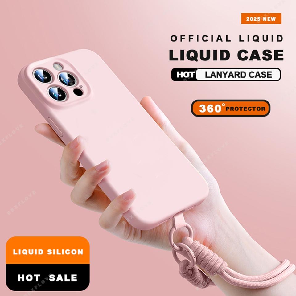 Чехол-шнурок для телефона Для For Iphone 16E 16 14 1 Plus 12 13 Mini 11 16 Pro X XR XS Max SE Защитный ремешок из жидкого силикона Мягкий чехол