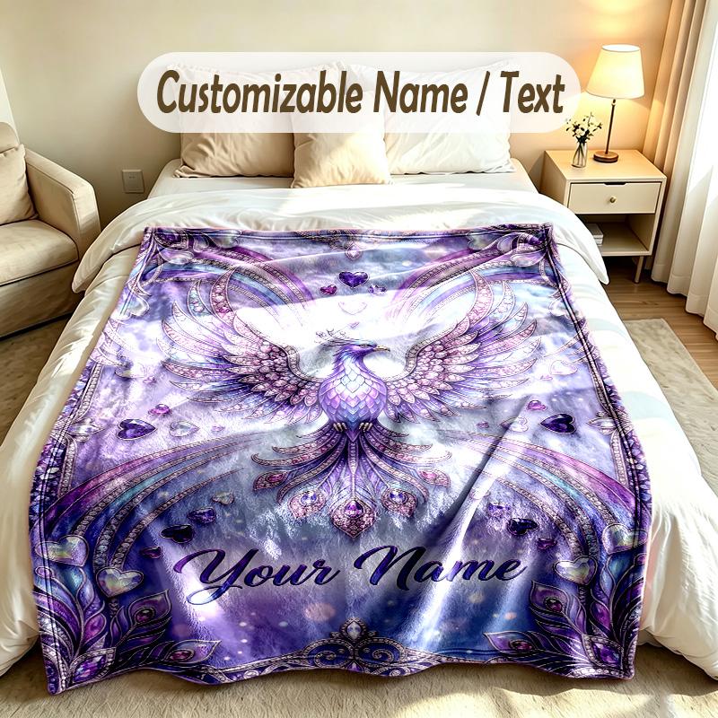 Dragon Phoenix Theme Soft Blanket Personalized Custom Name Text Print Warm Blanket Home Sofa Bedroom Decor