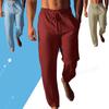 Fashion Casual Cotton Pants Solid  Breathe Length Trouser Plus Size Men Casual Drawstring Sweatpants