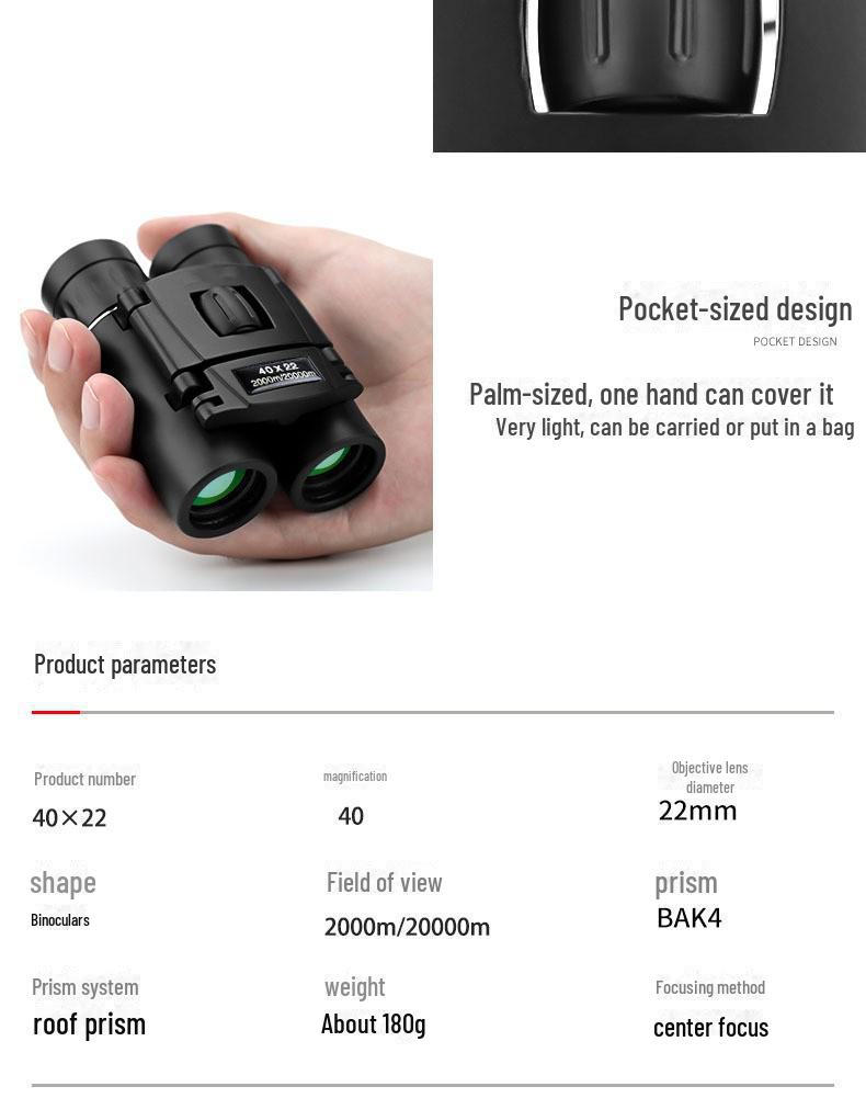 40x22 HD мощный портативный бинокль ночного видения для слабого освещения для походов и кемпинга на открытом воздухе