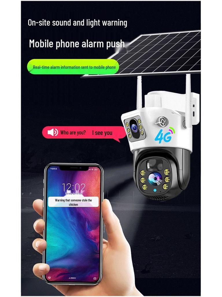 4G Солнечная Двухобъективная PTZ Уличная Водонепроницаемая Камера с Возможностью Автономной Работы