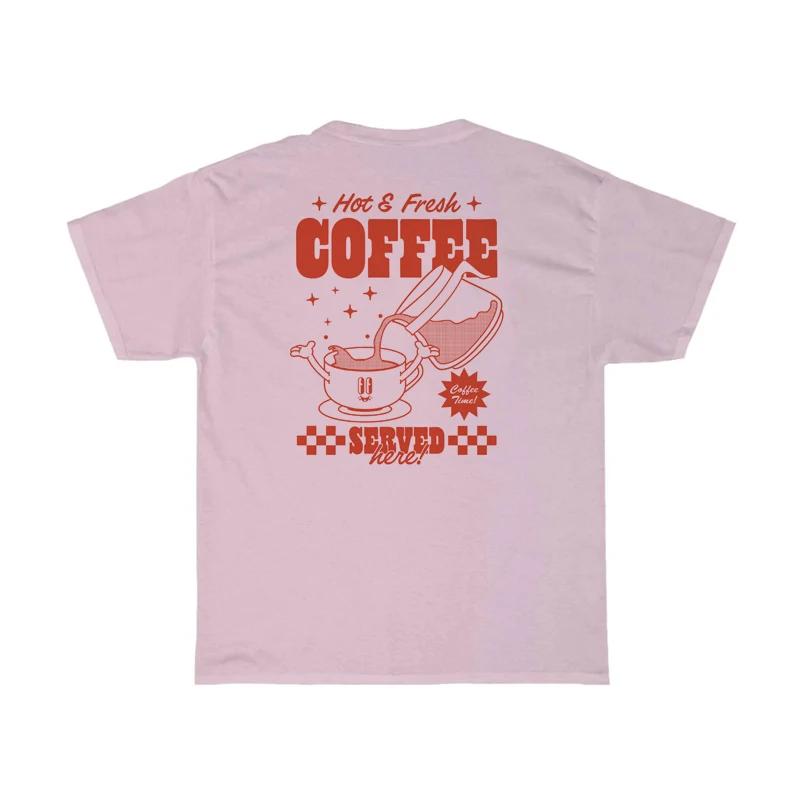 Back Print Retro Cartoon Coffee T Shirt Women Cute Funny Caffeine TShirts Coffee Lover Shirt Unisex Loose Graphic Tees Tops