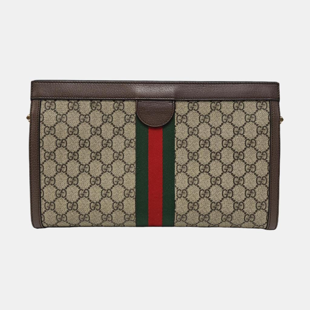 [Pre-Owned] Ophidia Vintage Logo Stripe Web Chain Canvas And Leather Crossbody Bag - Good #1BFPH3J