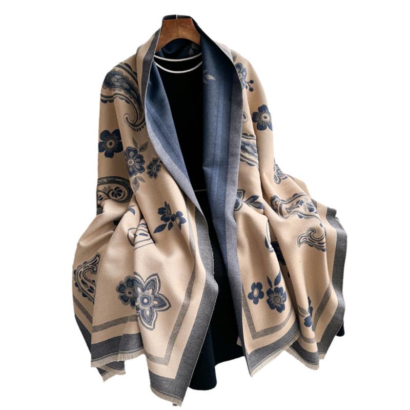 Versatile Printing Autumn And Winter Double-Sided Imitation Cashmere Scarf Winter High-End Warm Shawl Women