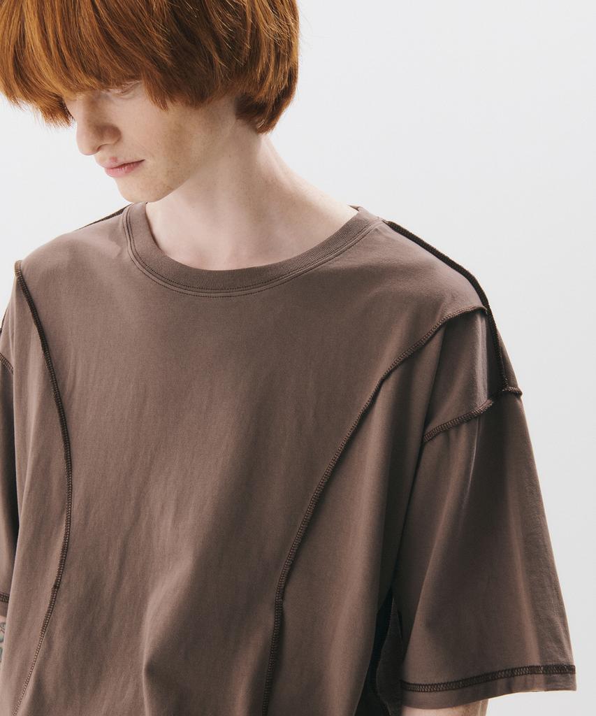 TRIP LE SENS Wavy Stitch Silket T-Shirt_ Brown