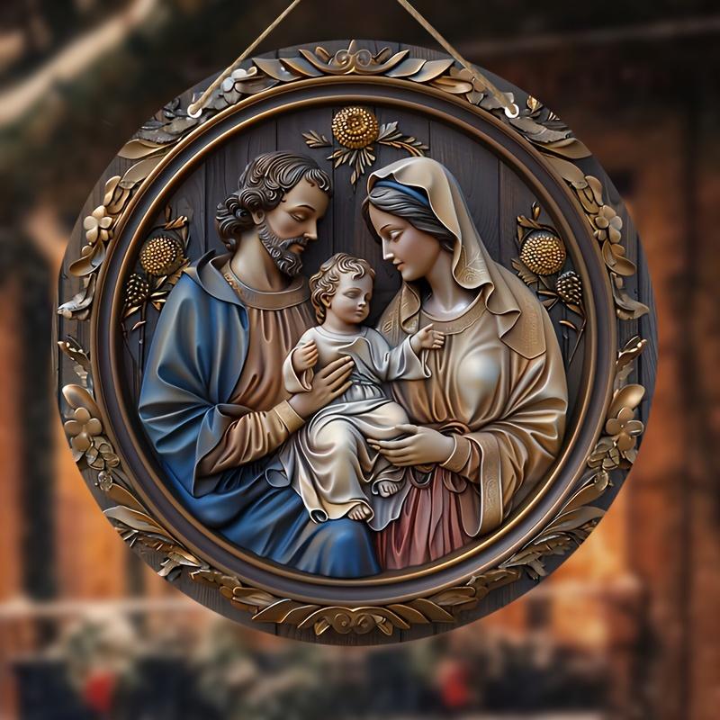 5 шт. венок на дверь из дерева с изображением Иосифа и Марии - круглая рождественская табличка диаметром 7,87 дюйма для крыльца, двора и настенного декора, идеальный подарок для любителей Иисуса