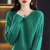 Пуловер на осень и зиму, женский трикотаж с v-образным вырезом, витой цветок, свободный вязаный однотонный короткий пуловер с длинными рукавами, женский свитер