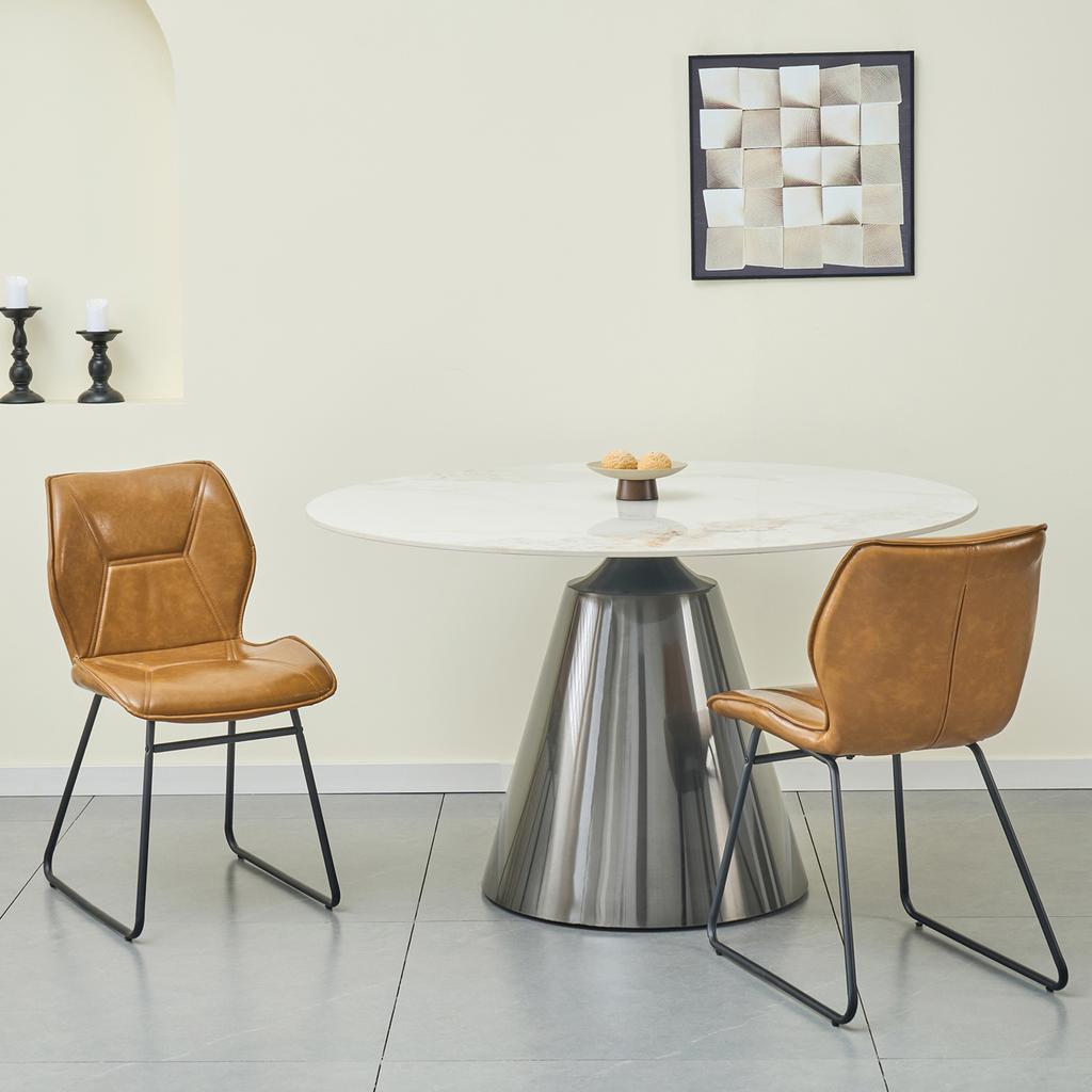 Dining Chairs Set of 2, Faux Leather Chairs with Metal Frame, Upholstered Kitchen Chairs for Dining Room, Living Room, Office, Cognac Brown