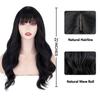 MERISIHAIR Long Black Synthetic Wigs with Bangs Water Wave Heat Resistant Fiber Wig for Women Natural Wavy Wig Daily Wear