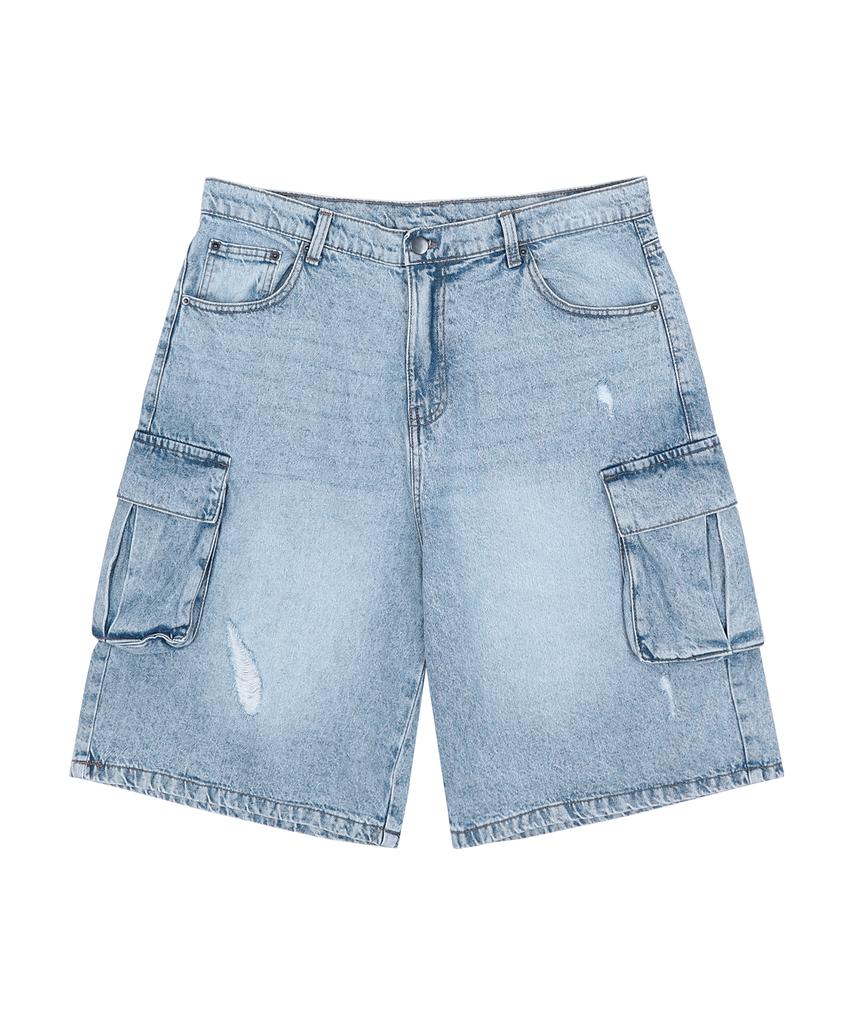 MODERN ARON Cargo Bermuda Denim Pants Light Blue