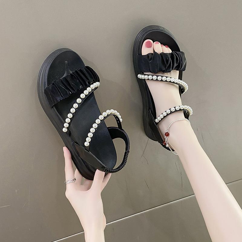 Новая корейская версия повседневной моды: нескользящие сандалии с жемчужинами на толстой подошве