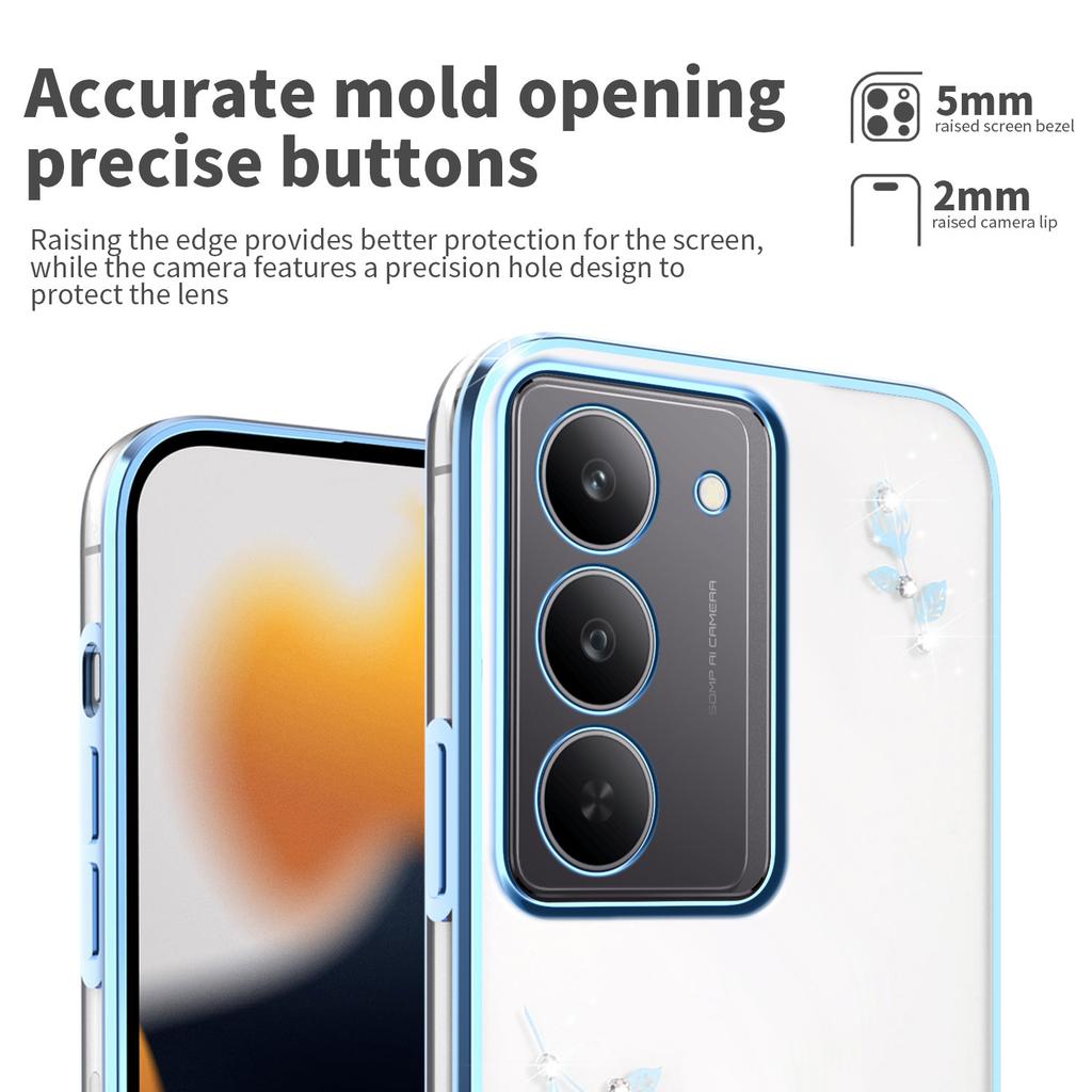 KADEM Чехол для Realme 14x 5G Цветок Декор из Страз Гальваническое Покрытие ТПУ Чехол для Телефона