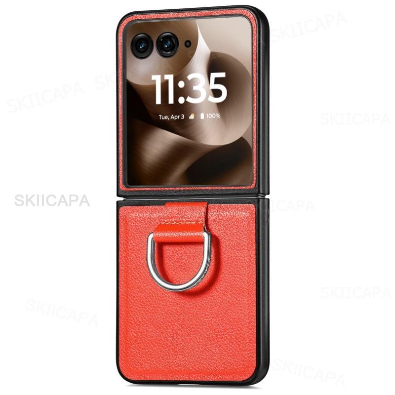 Чехол-подставка с кольцом из кожи с узором личи для Motorola Razr + 2024 Razr Ultra 2025 Razr 60Pro 50 40 Противоударная защита Кронштейн Задняя крышка