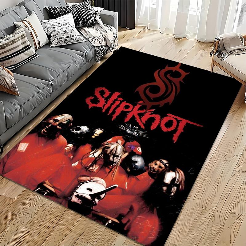 Ковер, Члены группы Slipknot в красных комбинезонах, Маски, Логотип, Групповое фото, Декор для мужской комнаты, Нескользящий коврик