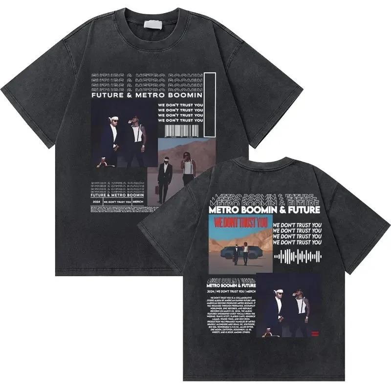Oversized Acid-Wash Vintage Short-Sleeve T-Shirt Featuring Metro Boomin x Future "We Don't Trust You" Album Cover Graphic Print