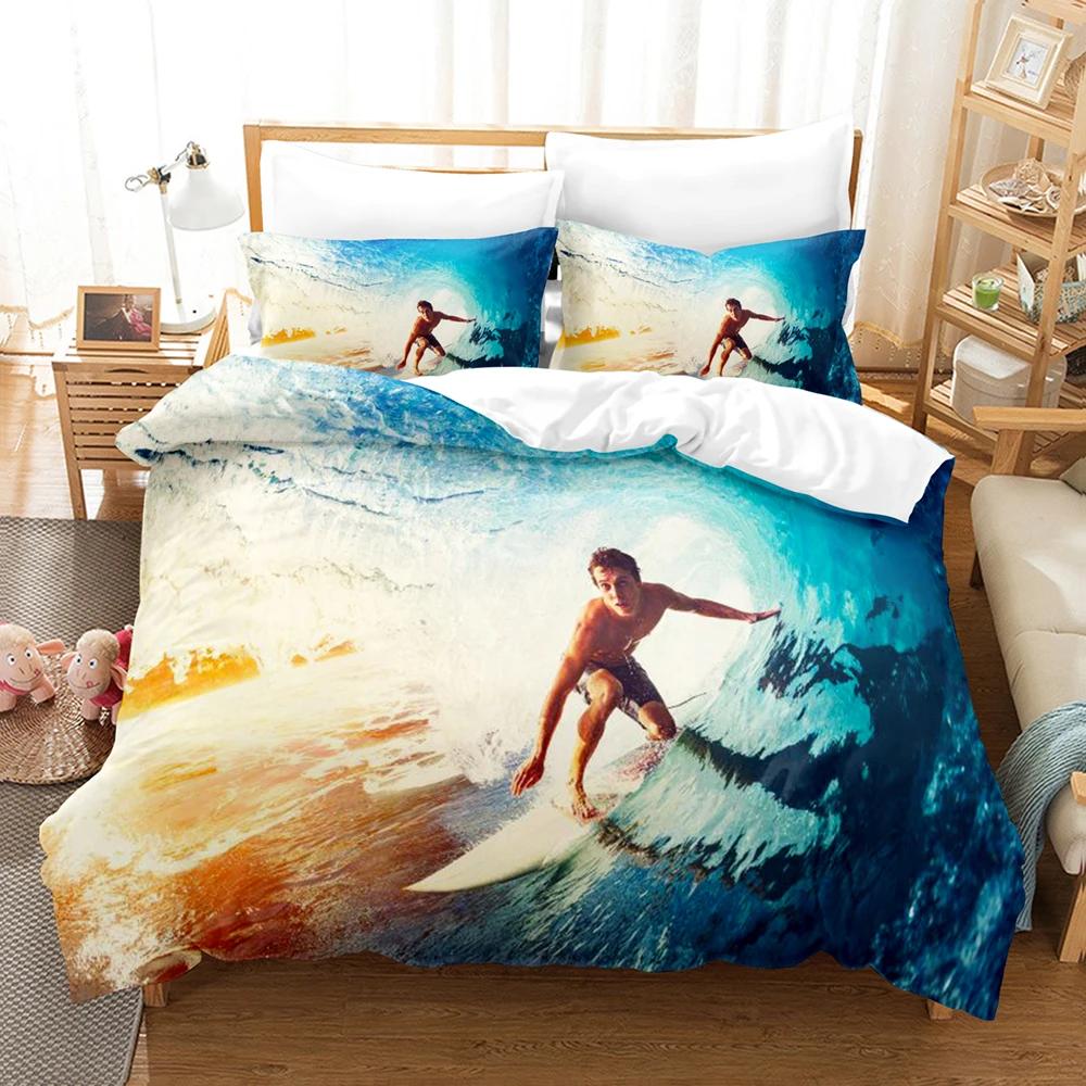 Surfboard Comforter Cover Summer Sea Surfing Theme Duvet Cover Ocean Theme Bedding Set For Kids Teens Quilt Cover +Pillow Cases
