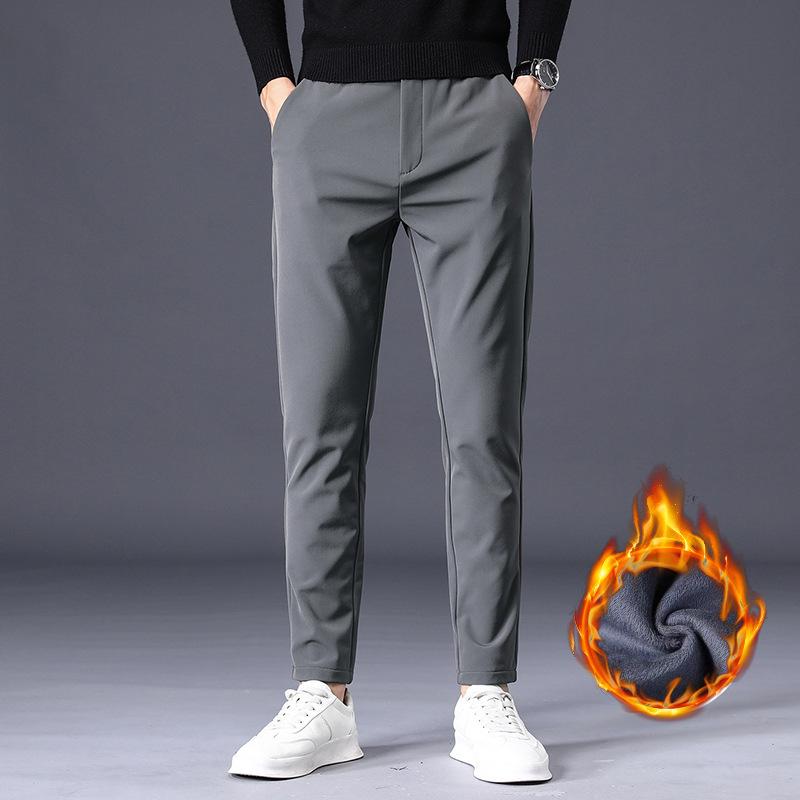 Autumn And Winter Thick Velvet/Regular Solid Color Casual Slim Straight Pants Simple Non Ironing Business Men'S Pants