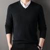 Осень-зима мужской свитер с V-образным вырезом, трикотажный однотонный эластичный пуловер средней длины, формальный деловой стиль, свитер