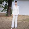 High-End White Suit Set with Micro-Flare Pants for Formal Wear, Spring and Autumn Collection for Announcer or Workwear.