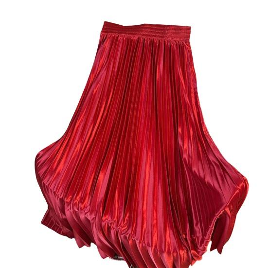 Юбка макси с высокой талией, глянцевая длинная юбка, однотонная, плиссированный дизайн, большой подол, юбка для танцев, для работы, отдыха, повседневной носки